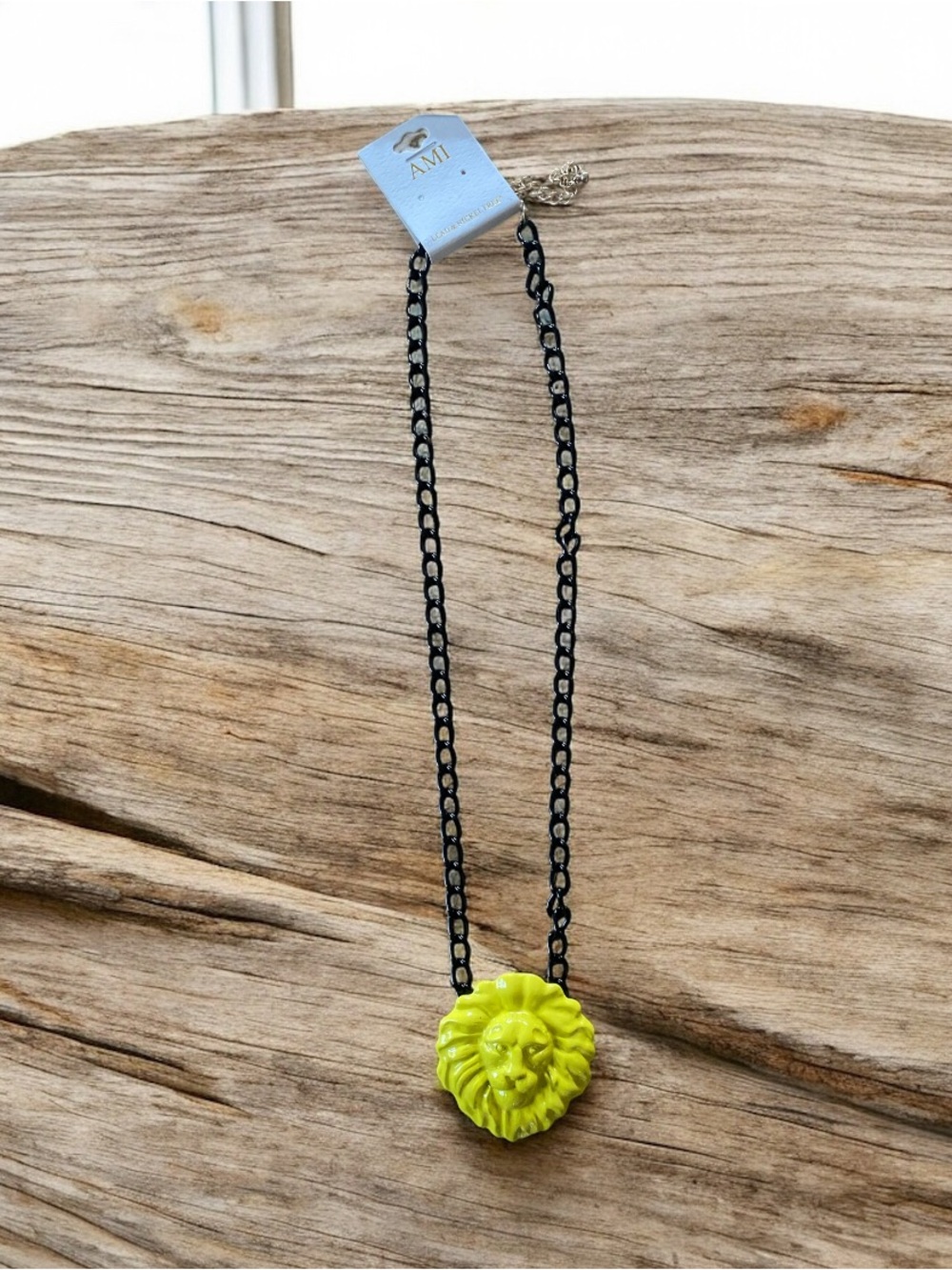 Ami Black Chain Necklace with mustard yellow Lion Pendant